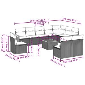 vidaXL 11-delige Loungeset met kussens poly rattan grijs