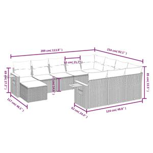 vidaXL 11-delige Loungeset met kussens poly rattan grijs