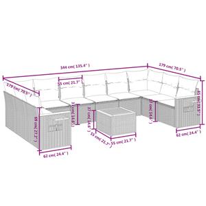 vidaXL 11-delige Loungeset met kussens poly rattan grijs