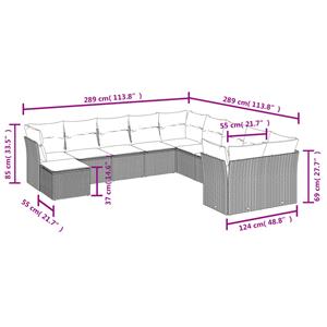 vidaXL 11-delige Loungeset met kussens poly rattan grijs