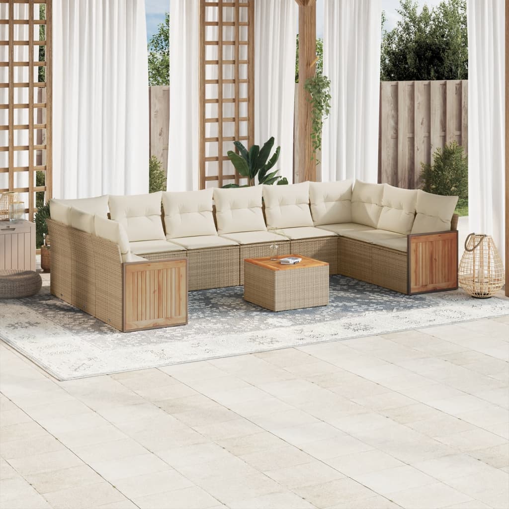 vidaxl 11-delige Tuinset met kussens poly rattan beige