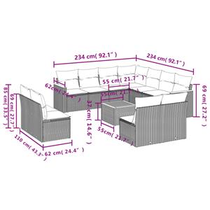 vidaXL 12-delige Loungeset met kussens poly rattan zwart