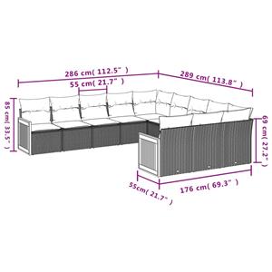 vidaXL 11-delige Loungeset met kussens poly rattan grijs