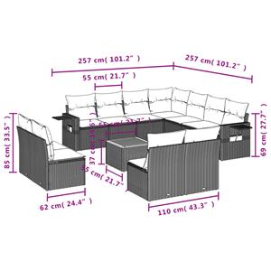 vidaXL 12-delige Loungeset met kussens poly rattan zwart