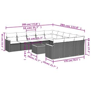 vidaXL 12-delige Loungeset met kussens poly rattan zwart