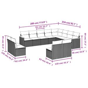 vidaXL 12-delige Loungeset met kussens poly rattan zwart