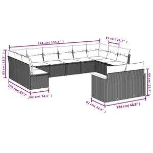 vidaXL 12-delige Loungeset met kussens poly rattan zwart