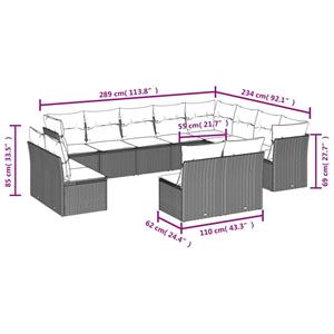 vidaXL 12-delige Loungeset met kussens poly rattan grijs