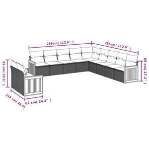 vidaXL 11-delige Loungeset met kussens poly rattan grijs