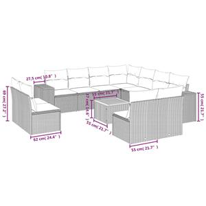 vidaXL 12-delige Loungeset met kussens poly rattan grijs