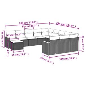 vidaXL 12-delige Loungeset met kussens poly rattan grijs