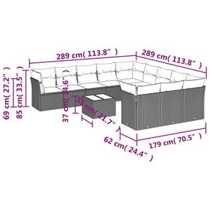 vidaXL 12-delige Loungeset met kussens poly rattan beige