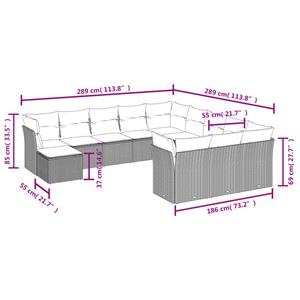 vidaXL 12-delige Loungeset met kussens poly rattan grijs