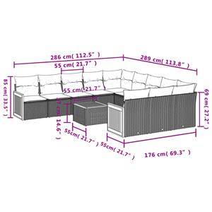 vidaXL 12-delige Loungeset met kussens poly rattan grijs