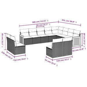 vidaXL 12-delige Loungeset met kussens poly rattan grijs