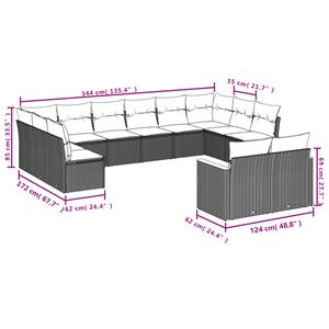 vidaXL 12-delige Loungeset met kussens poly rattan grijs