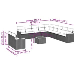 vidaXL 12-delige Loungeset met kussens poly rattan grijs