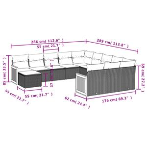 vidaXL 12-delige Loungeset met kussens poly rattan grijs