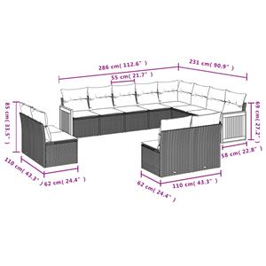 vidaXL 12-delige Loungeset met kussens poly rattan beige