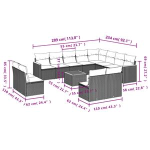 vidaXL 13-delige Loungeset met kussens poly rattan zwart