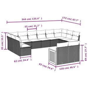 vidaXL 12-delige Loungeset met kussens poly rattan grijs