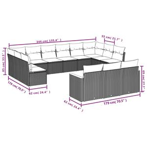 vidaXL 13-delige Loungeset met kussens poly rattan zwart