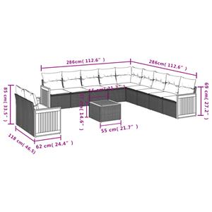 vidaXL 12-delige Loungeset met kussens poly rattan grijs