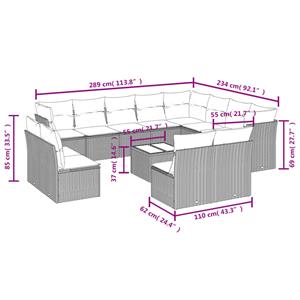 vidaXL 13-delige Loungeset met kussens poly rattan grijs