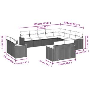 vidaXL 12-delige Loungeset met kussens poly rattan grijs