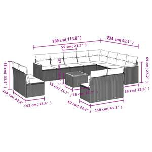 vidaXL 13-delige Loungeset met kussens poly rattan grijs