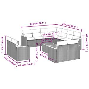 vidaXL 12-delige Loungeset met kussens poly rattan grijs