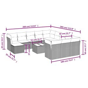 vidaXL 13-delige Loungeset met kussens poly rattan grijs