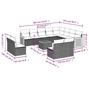 vidaXL 13-delige Loungeset met kussens poly rattan grijs