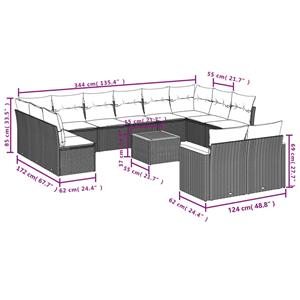 vidaXL 13-delige Loungeset met kussens poly rattan grijs