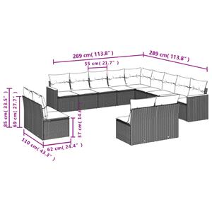 vidaXL 13-delige Loungeset met kussens poly rattan grijs