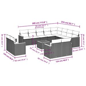 vidaXL 13-delige Loungeset met kussens poly rattan zwart