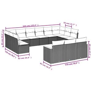 vidaXL 13-delige Loungeset met kussens poly rattan grijs