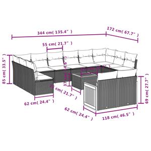 vidaXL 13-delige Loungeset met kussens poly rattan grijs