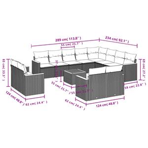 vidaXL 13-delige Loungeset met kussens poly rattan grijs