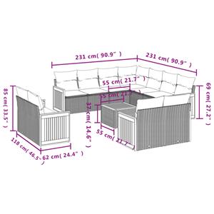 vidaXL 12-delige Loungeset met kussens poly rattan grijs