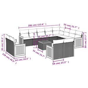 vidaXL 13-delige Loungeset met kussens poly rattan grijs