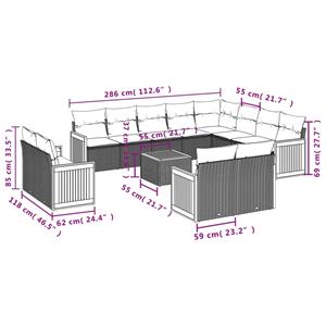 vidaXL 13-delige Loungeset met kussens poly rattan beige