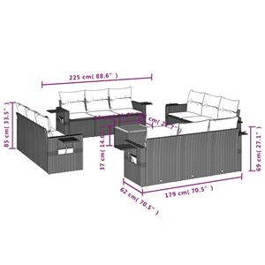 vidaXL 13-delige Loungeset met kussens poly rattan grijs