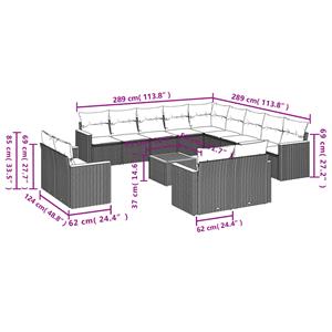 vidaXL 14-delige Loungeset met kussens poly rattan grijs