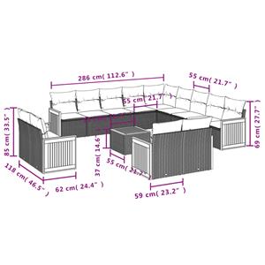 vidaXL 14-delige Loungeset met kussens poly rattan grijs