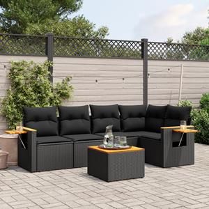 vidaXL 6-delige Loungeset met kussens poly rattan zwart