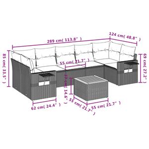 vidaXL 8-delige Loungeset met kussens poly rattan grijs