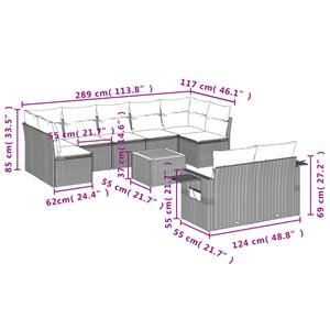 vidaXL 10-delige Loungeset met kussens poly rattan grijs