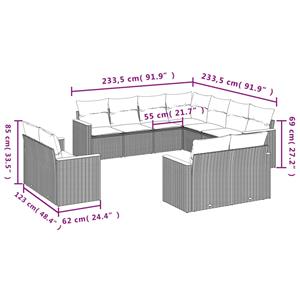 vidaXL 11-delige Loungeset met kussens poly rattan grijs