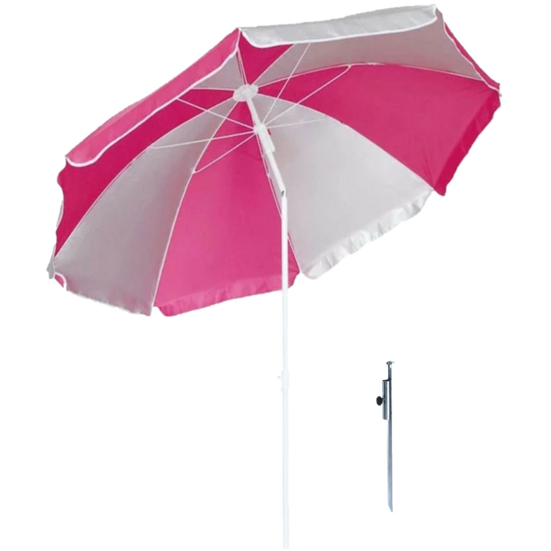 Merkloos Parasol - roze/wit - D120 cm - incl. draagtas - parasolharing - 49 cm -